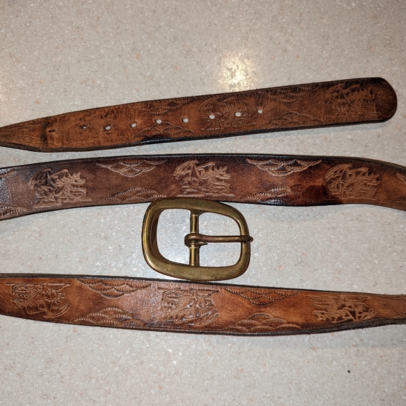 Fossil Women’s Dawson Woven Leather Belt Western Tan Brown Size Medium 34” main image 1